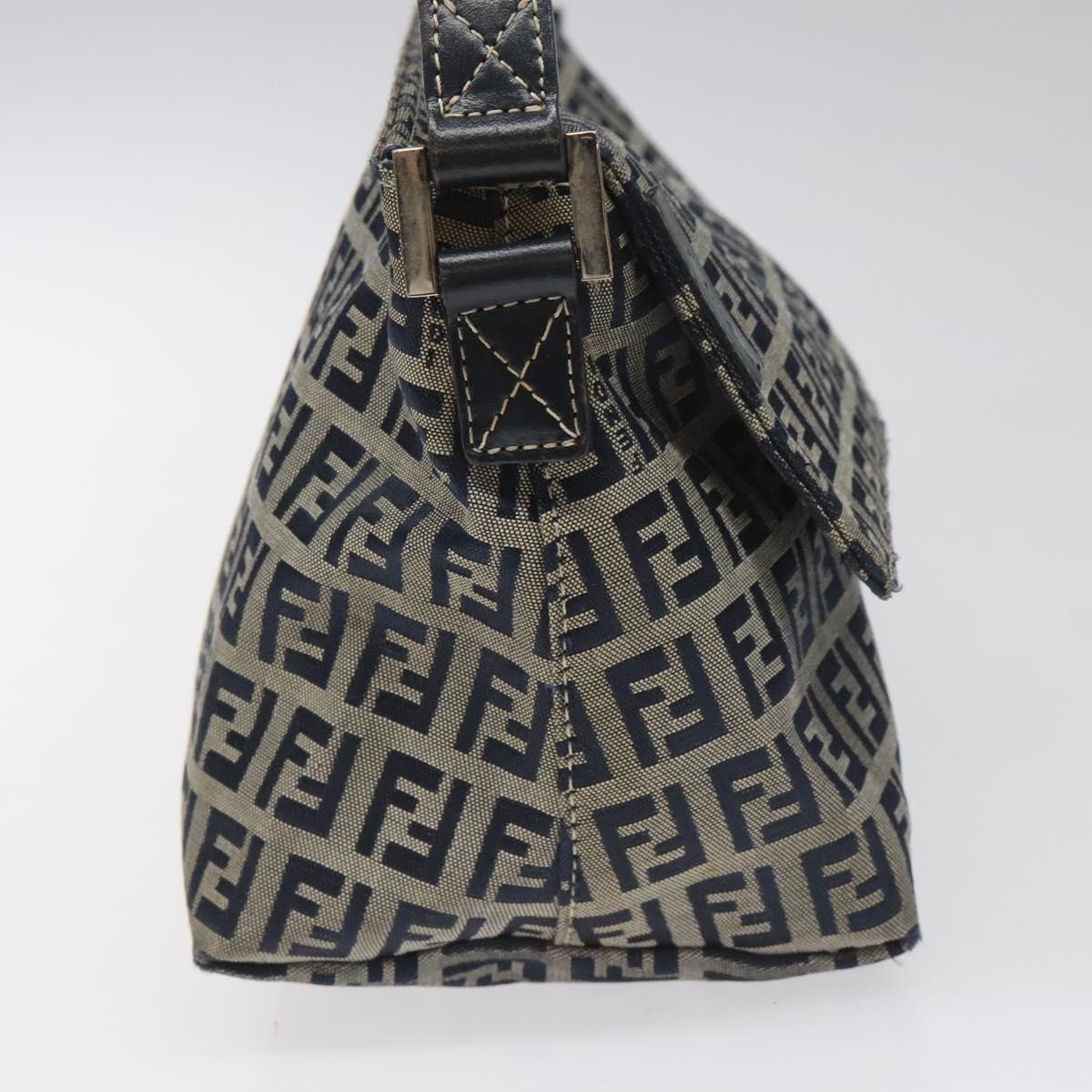 FENDI Zucchino Canvas Shoulder Bag Navy 112538