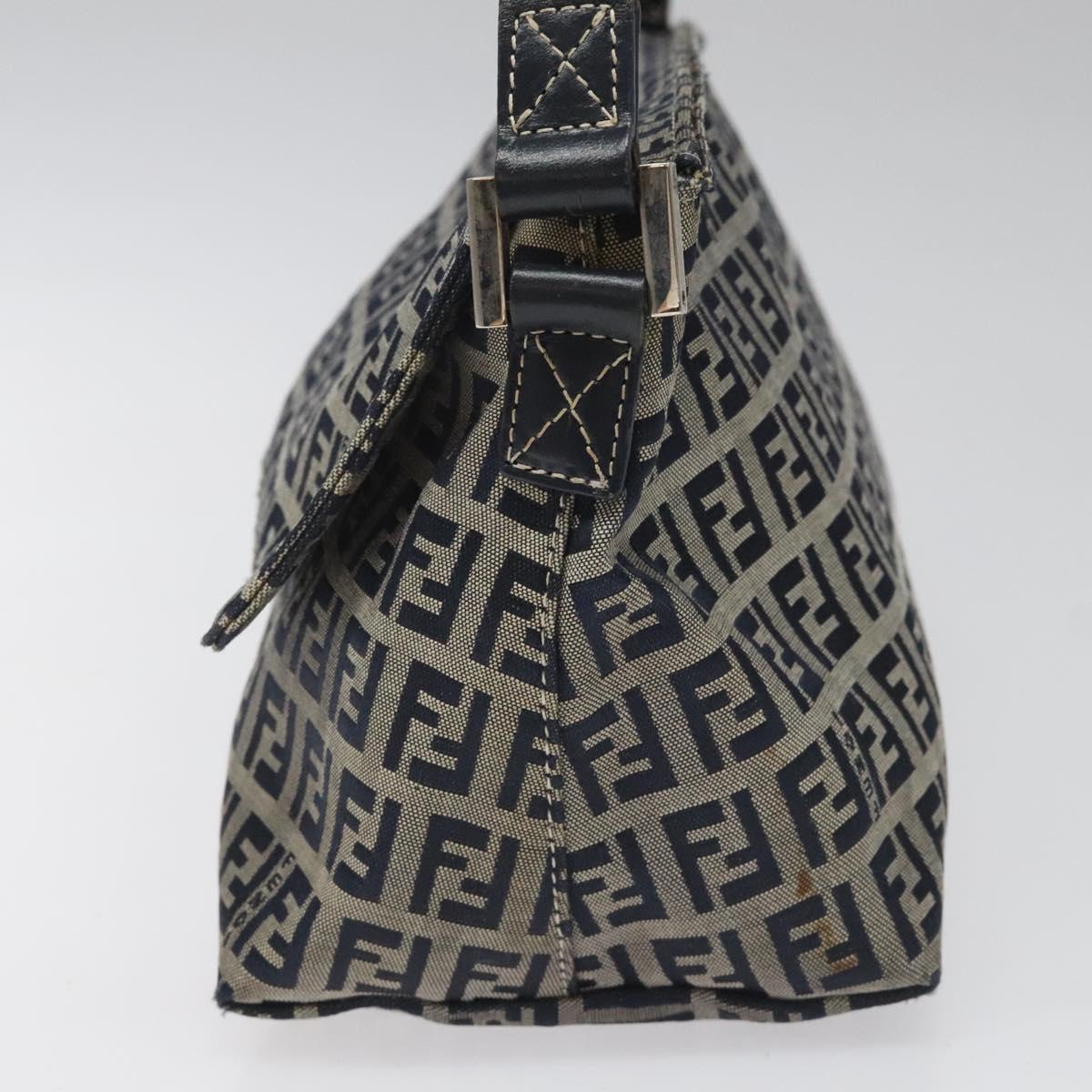 FENDI Zucchino Canvas Shoulder Bag Navy 112538