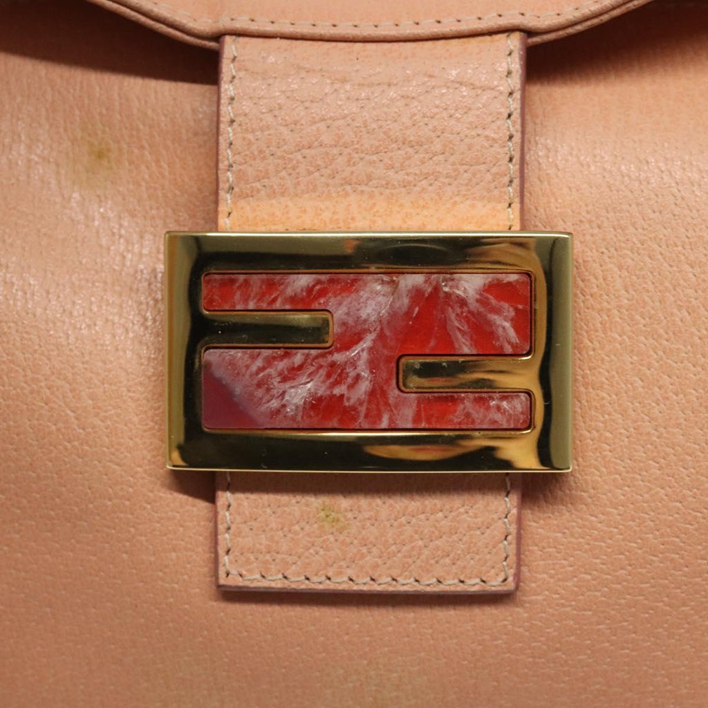 FENDI Mamma Baguette Shoulder Bag Leather Gold Pink 112595