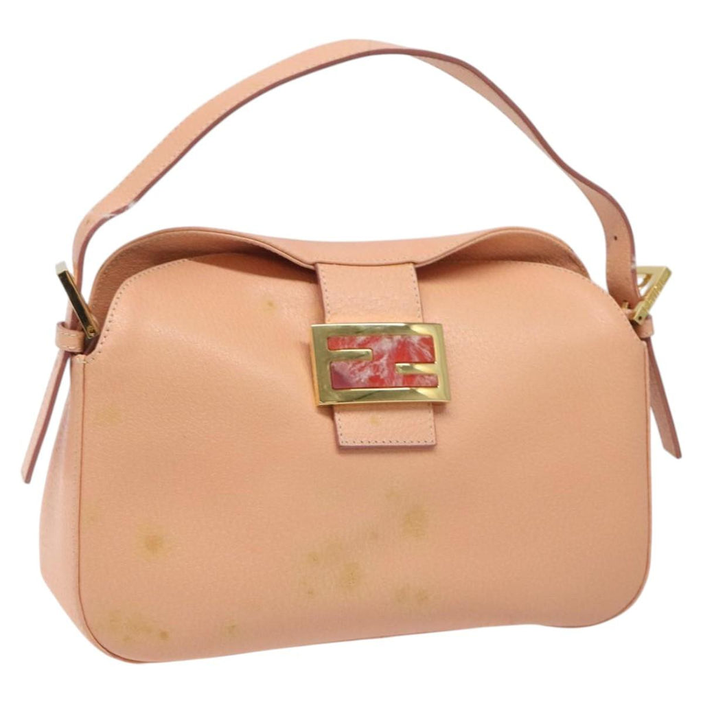 FENDI Mamma Baguette Shoulder Bag Leather Gold Pink 112595