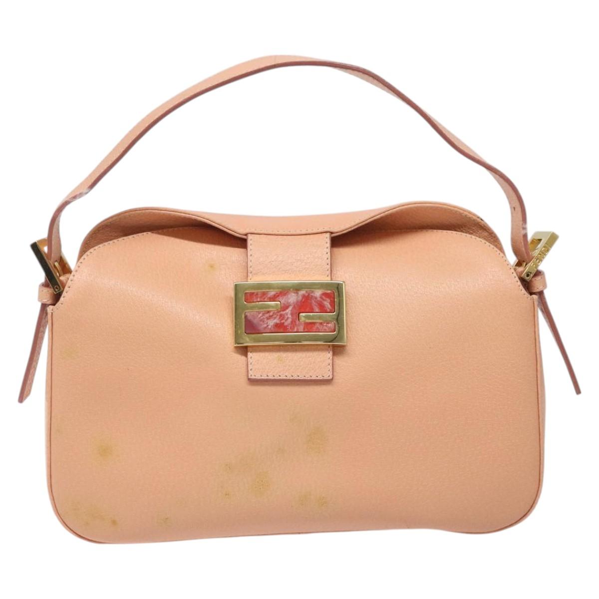 FENDI Mamma Baguette Shoulder Bag Leather Gold Pink 112595