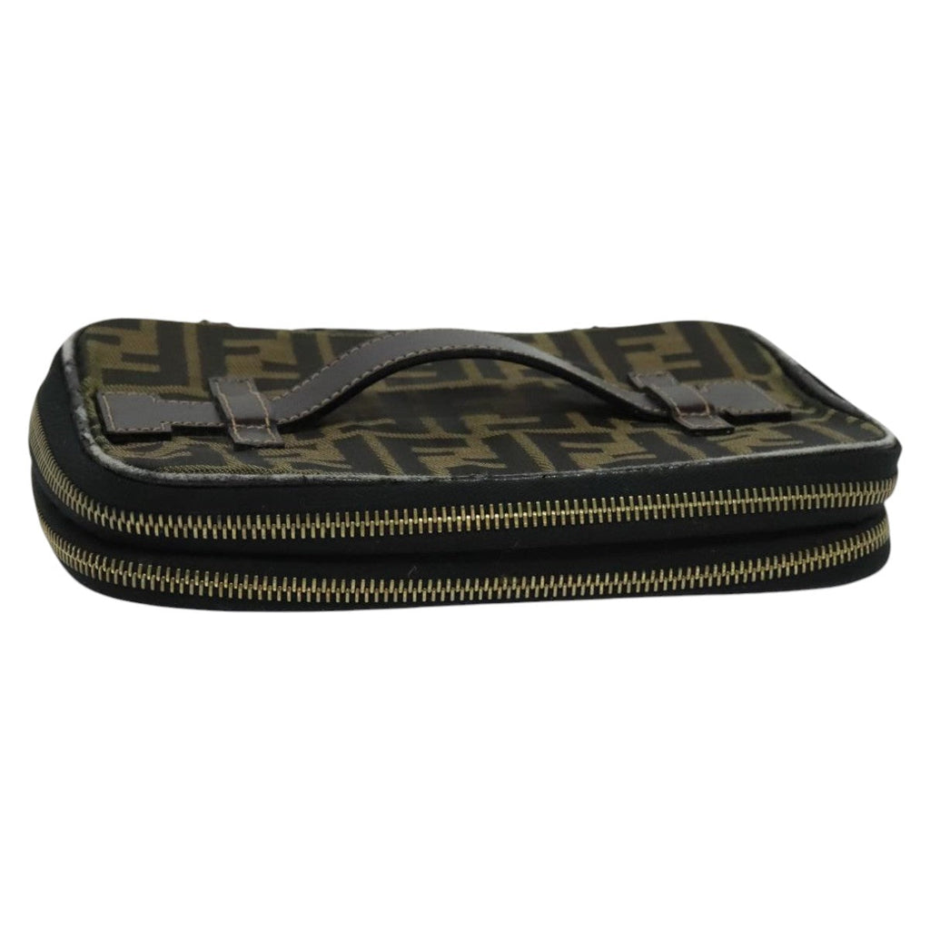 FENDI Zucca Canvas Vanity Pouch Brown Black gold 112683