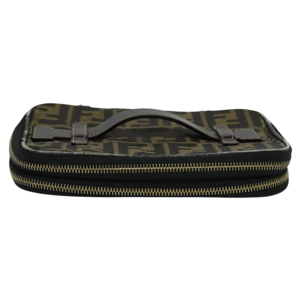 FENDI Zucca Canvas Vanity Pouch Brown Black gold 112683