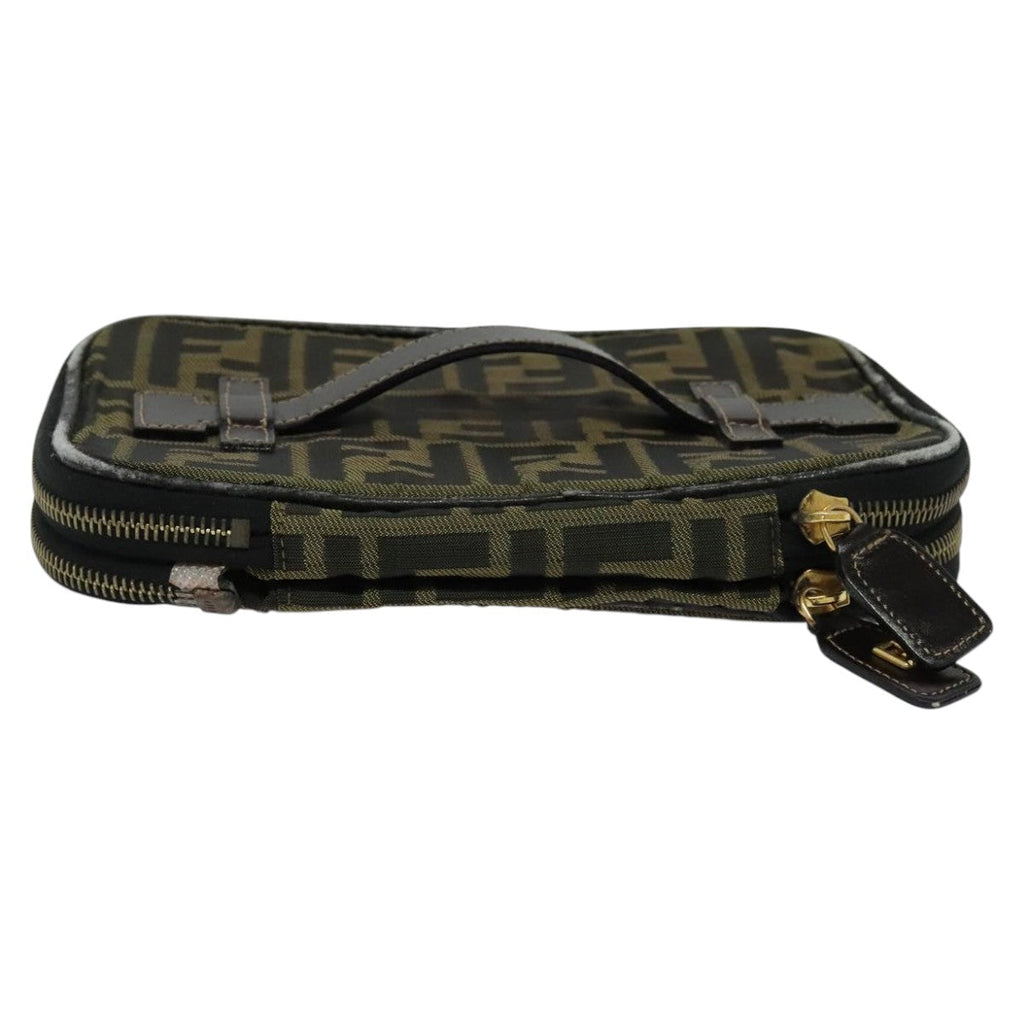 FENDI Zucca Canvas Vanity Pouch Brown Black gold 112683