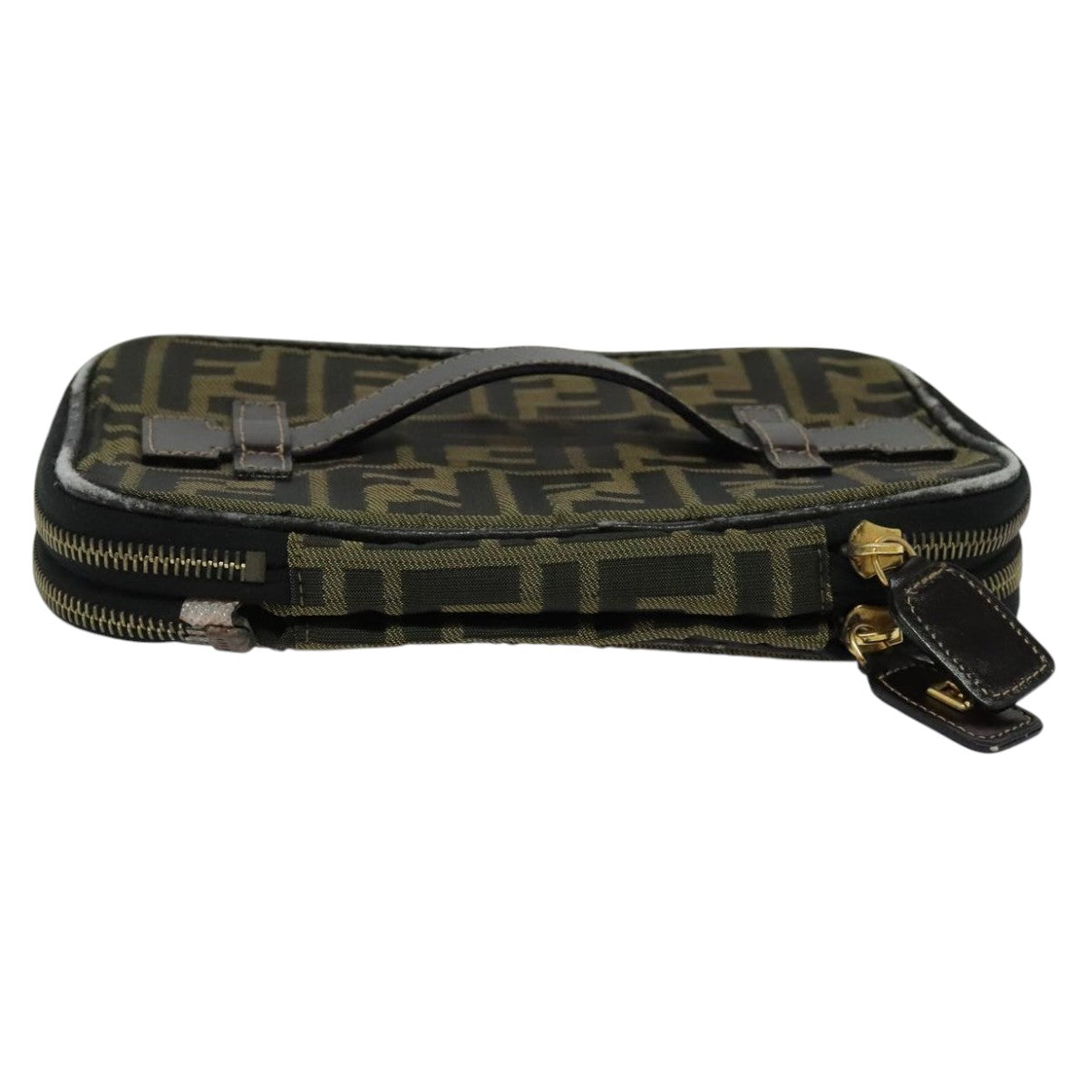 FENDI Zucca Canvas Vanity Pouch Brown Black gold 112683