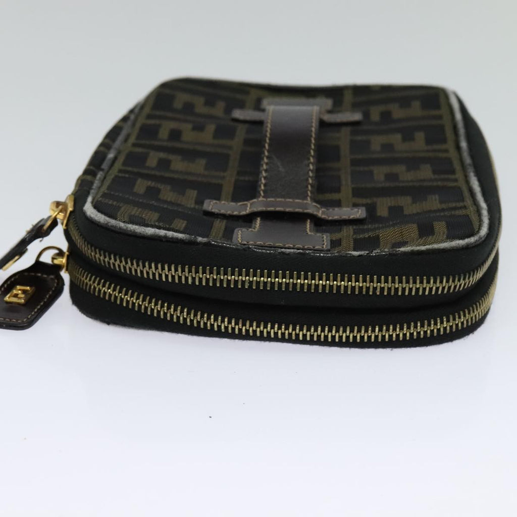 FENDI Zucca Canvas Vanity Pouch Brown Black gold 112683