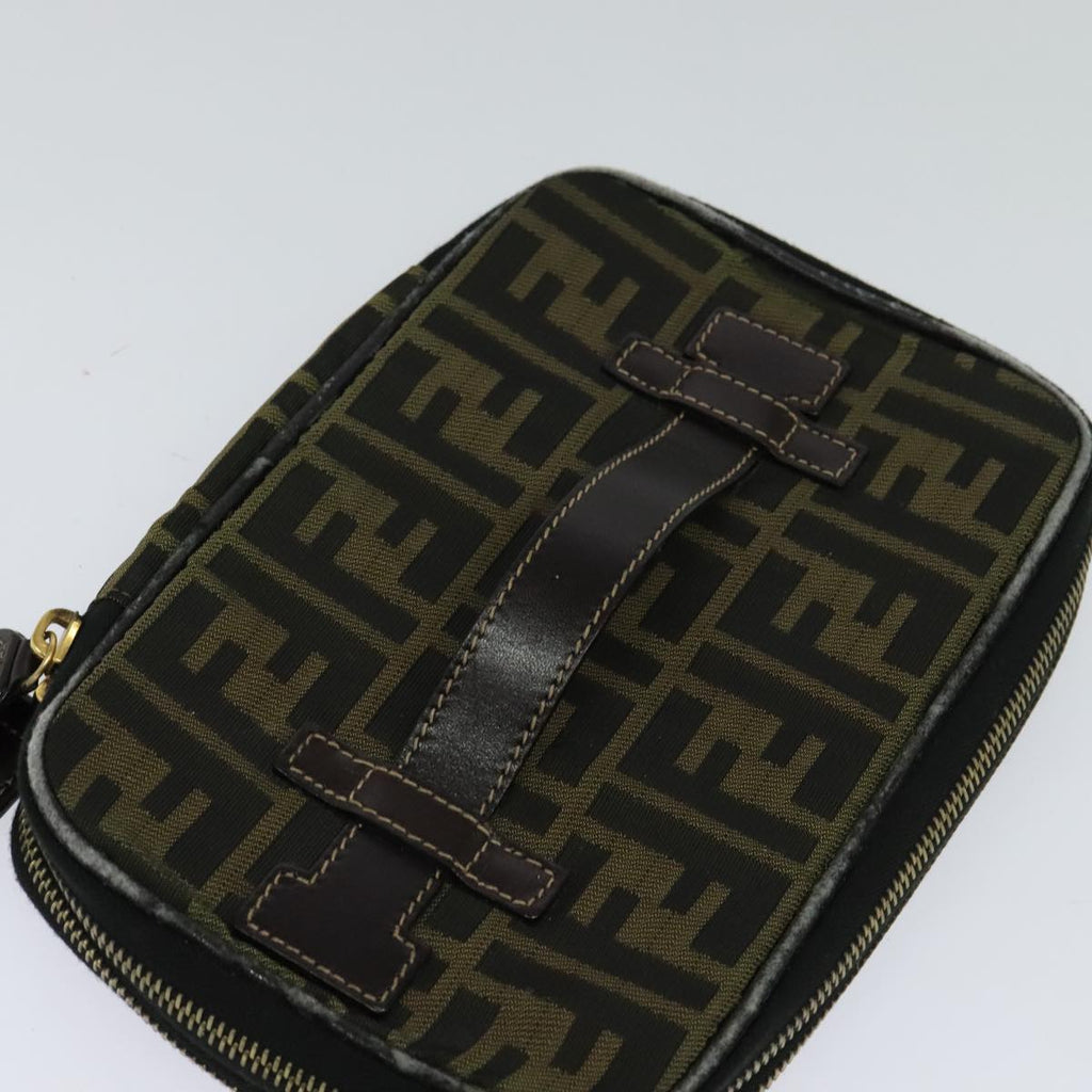 FENDI Zucca Canvas Vanity Pouch Brown Black gold 112683
