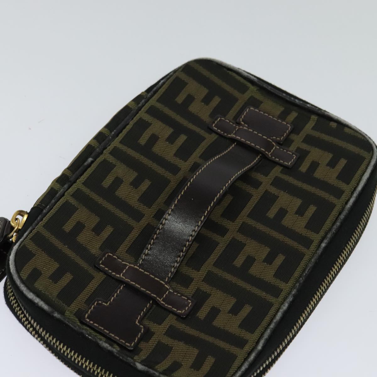 FENDI Zucca Canvas Vanity Pouch Brown Black gold 112683