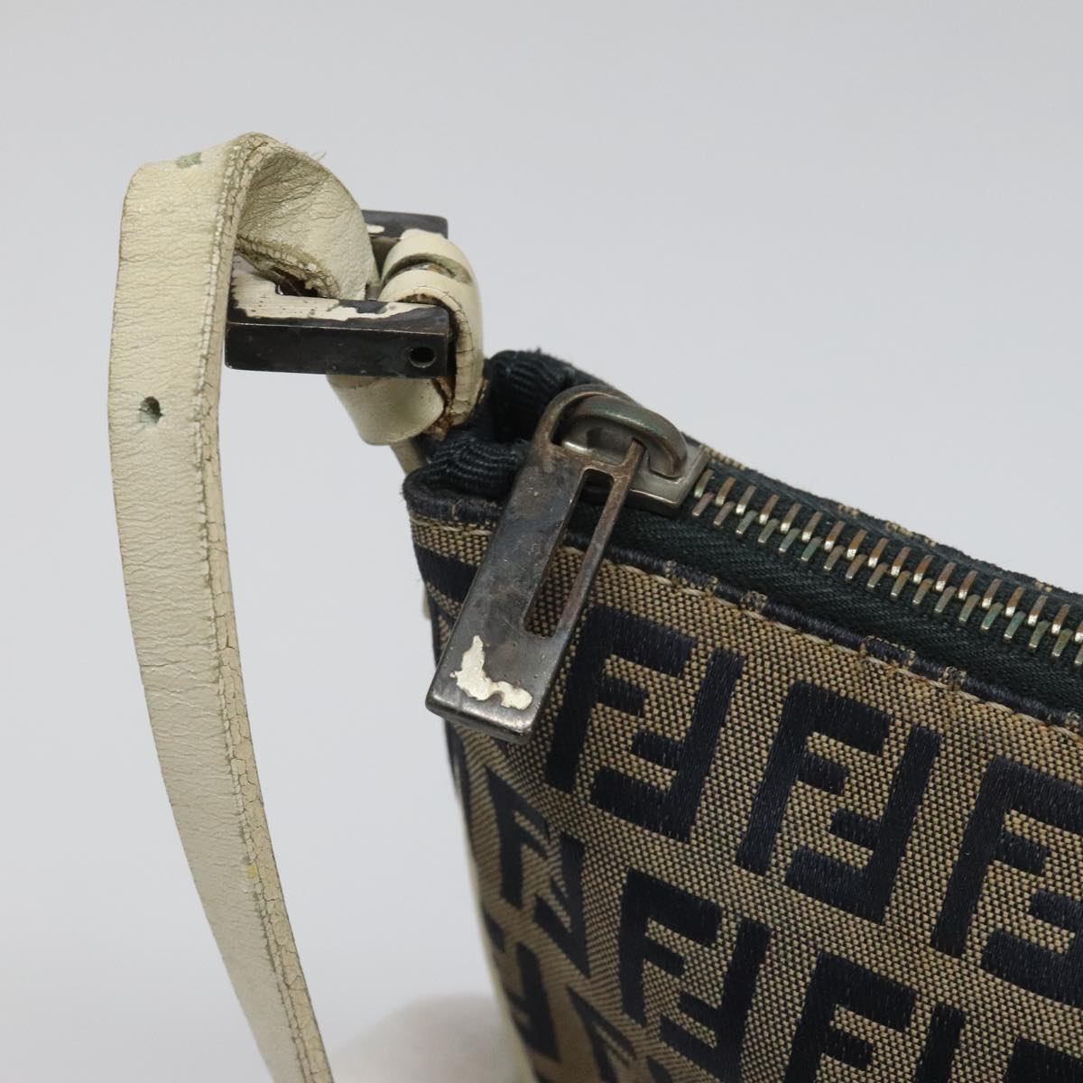 FENDI Zucchino Canvas Shoulder Bag Gray 112742