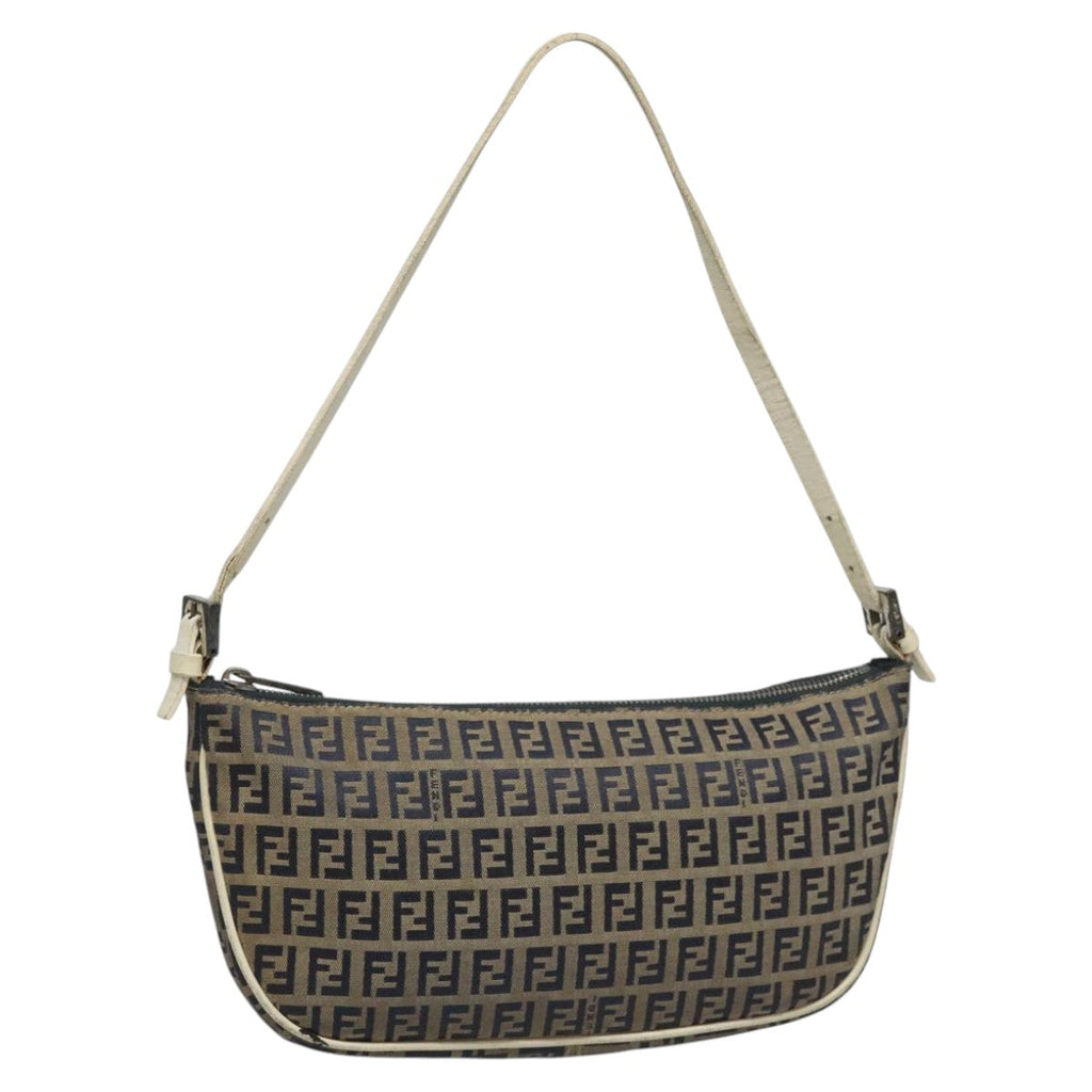 FENDI Zucchino Canvas Shoulder Bag Gray 112742