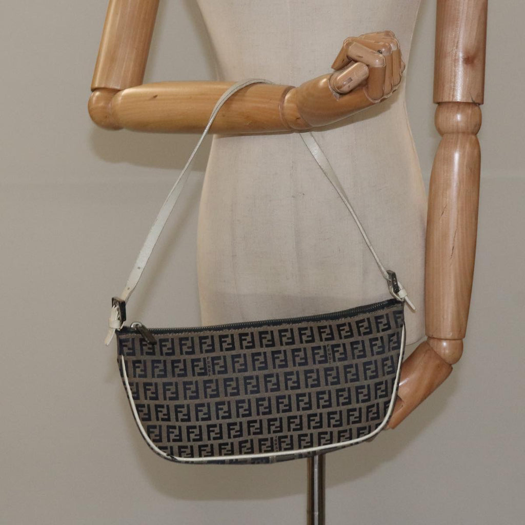FENDI Zucchino Canvas Shoulder Bag Gray 112742