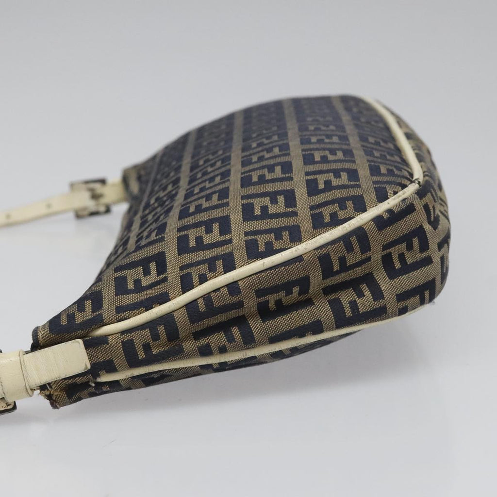 FENDI Zucchino Canvas Shoulder Bag Gray 112742
