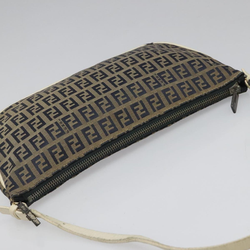 FENDI Zucchino Canvas Shoulder Bag Gray 112742