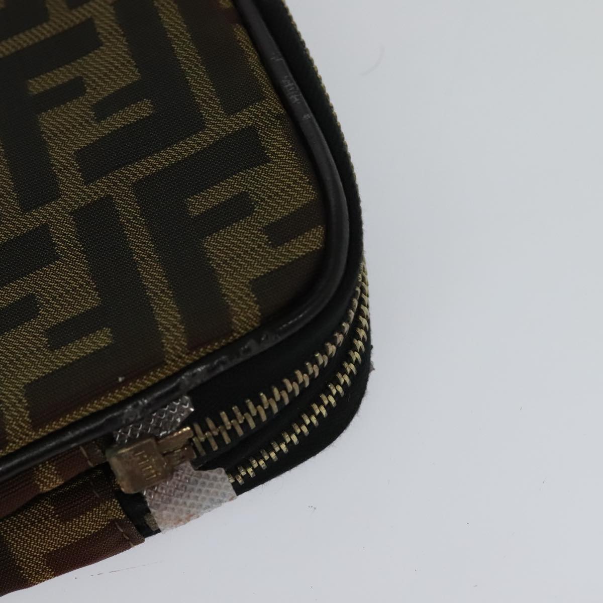 FENDI Zucca Canvas Vanity Pouch Brown Black gold 112847