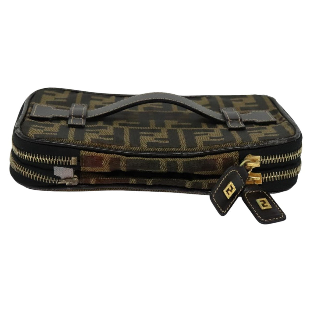 FENDI Zucca Canvas Vanity Pouch Brown Black gold 112847