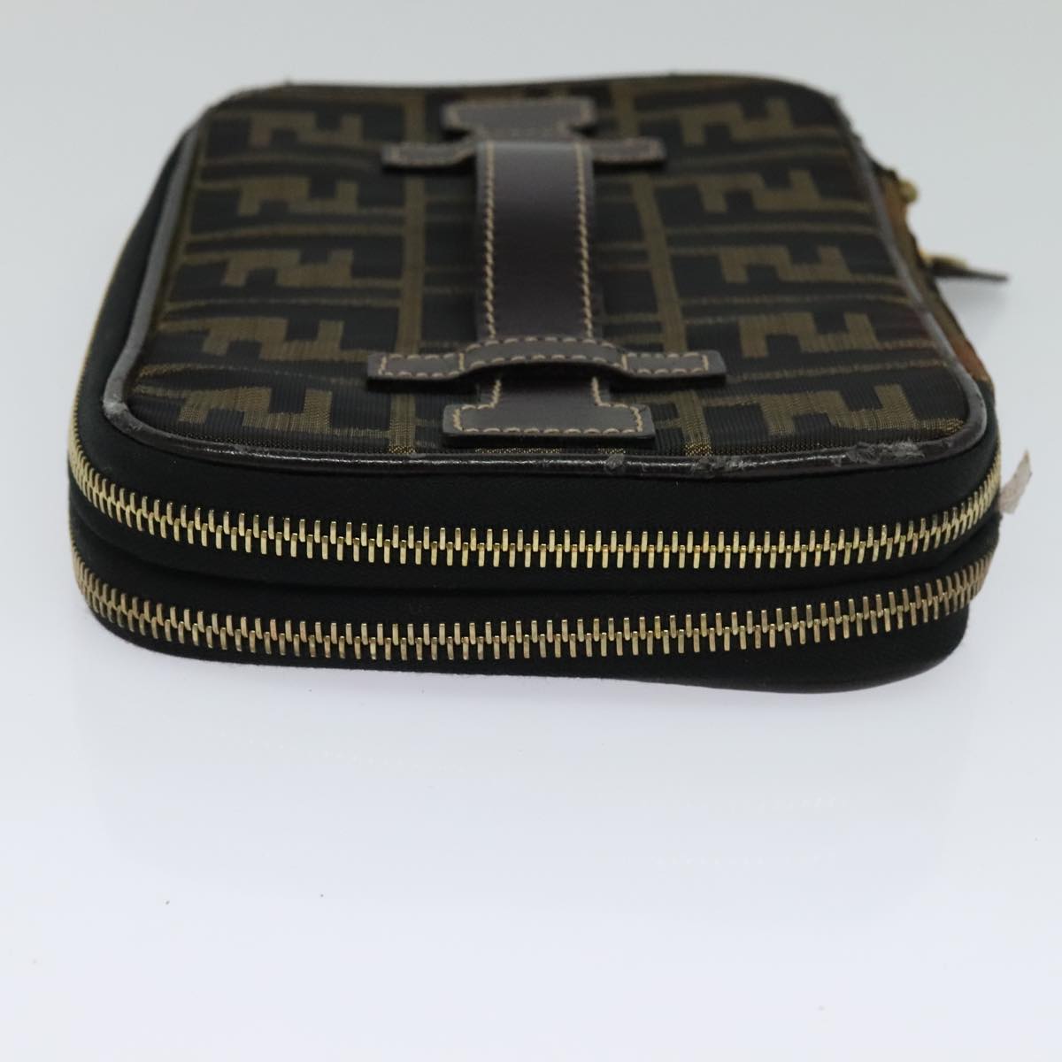 FENDI Zucca Canvas Vanity Pouch Brown Black gold 112847