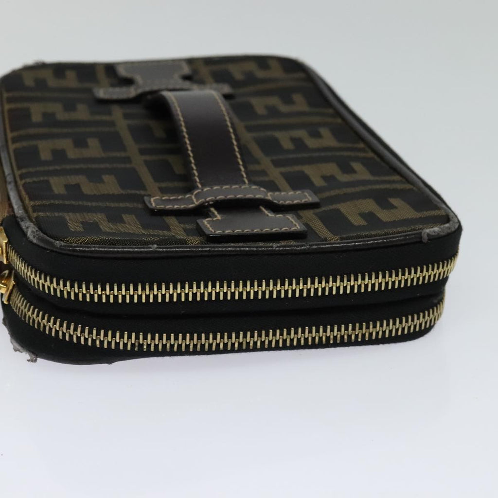 FENDI Zucca Canvas Vanity Pouch Brown Black gold 112847