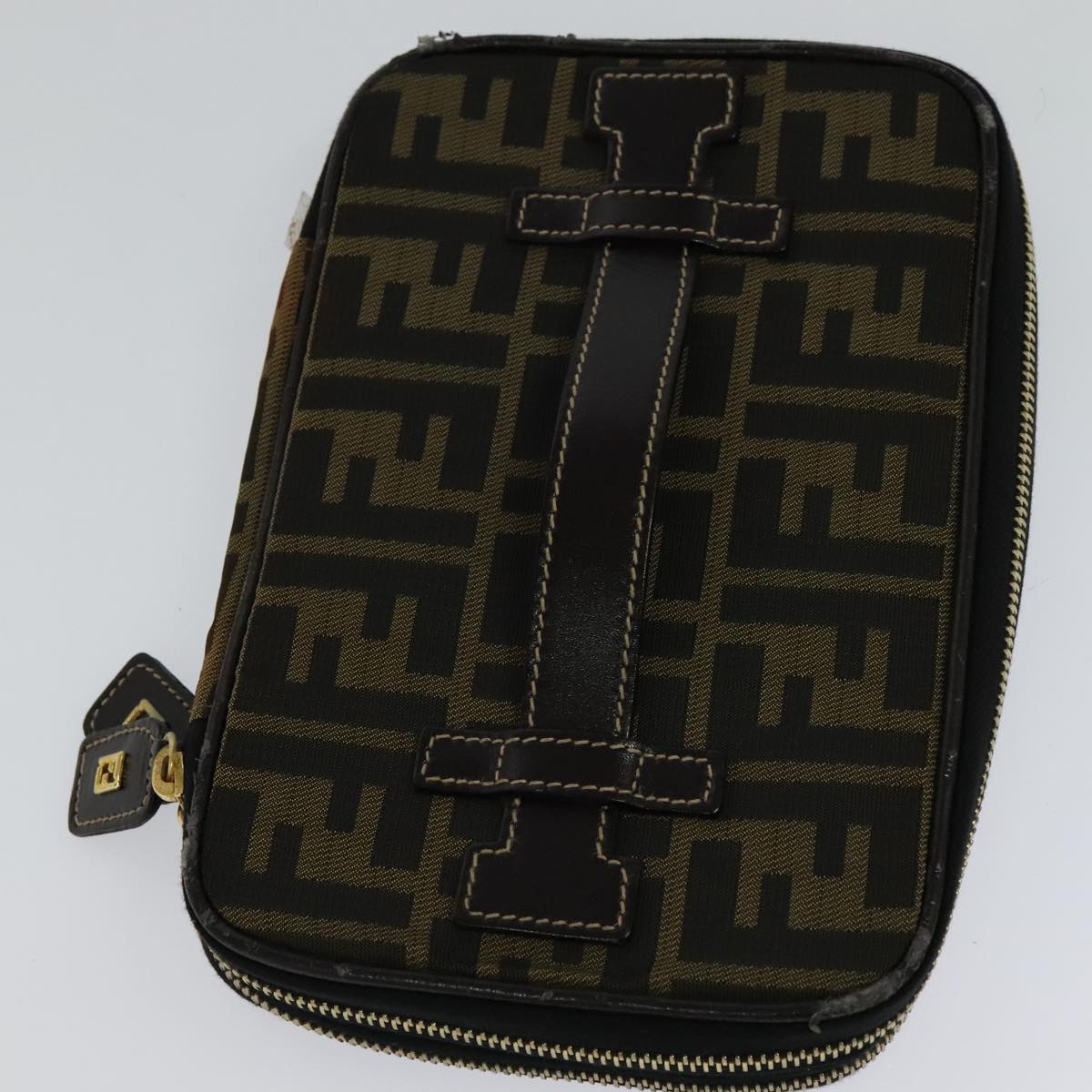 FENDI Zucca Canvas Vanity Pouch Brown Black gold 112847