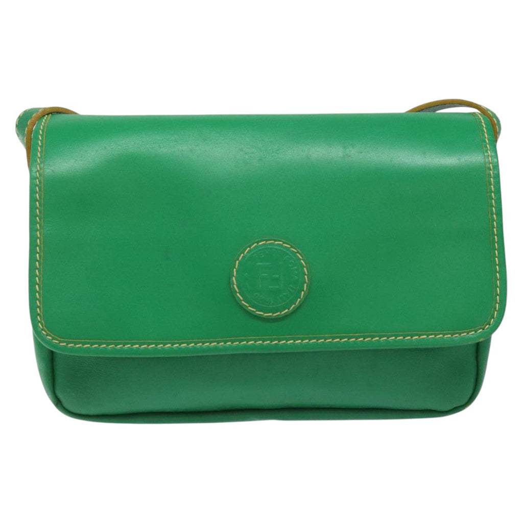 FENDI Shoulder Bag Leather Green 112850