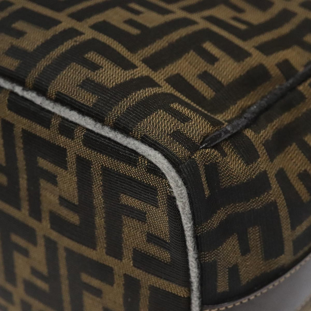 FENDI Zucca Canvas Vanity Hand Bag Brown Black gold 113069