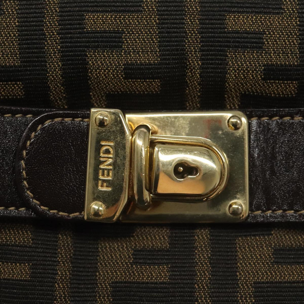 FENDI Zucca Canvas Vanity Hand Bag Brown Black gold 113069