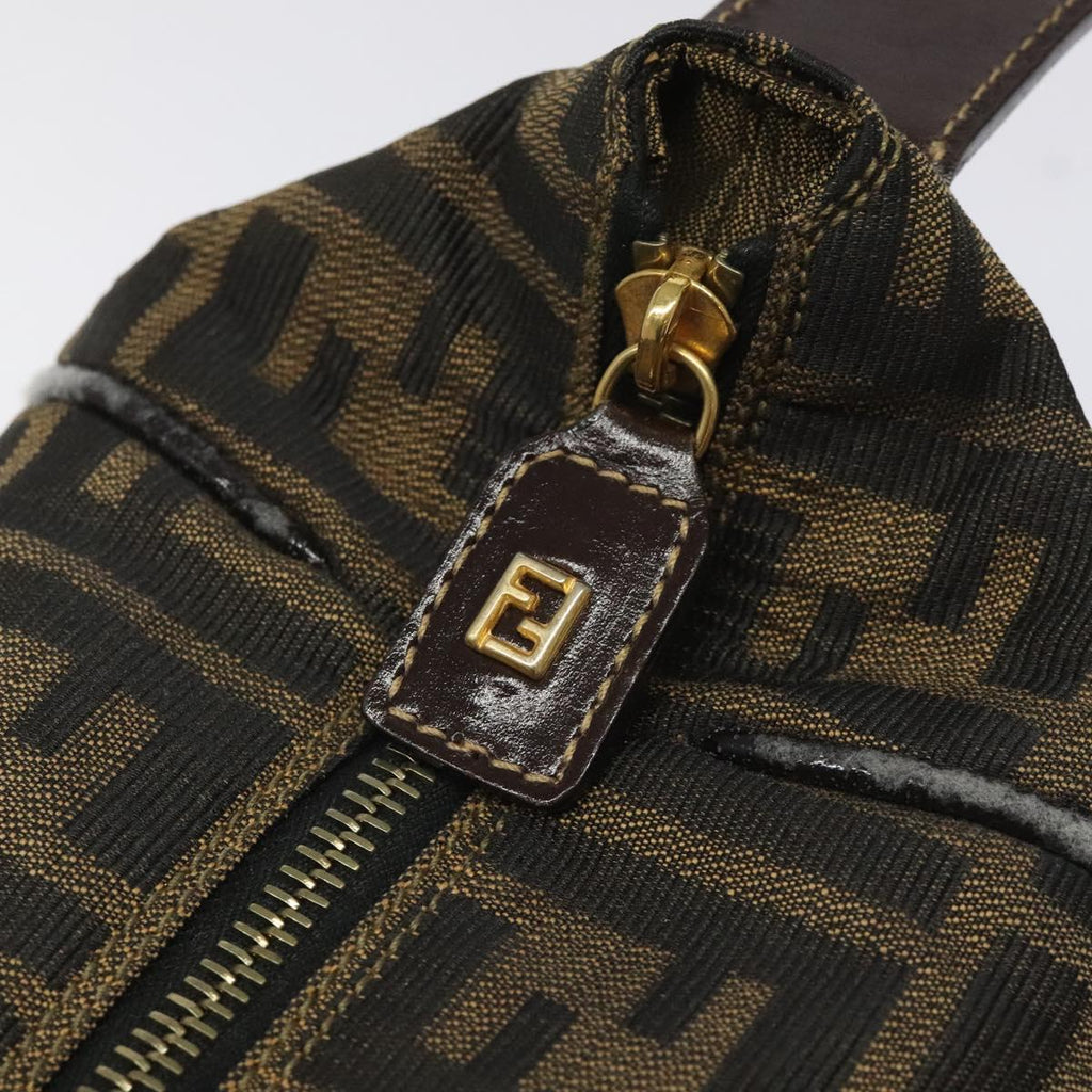 FENDI Zucca Canvas Vanity Hand Bag Brown Black gold 113069