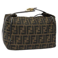FENDI Zucca Canvas Vanity Hand Bag Brown Black gold 113069