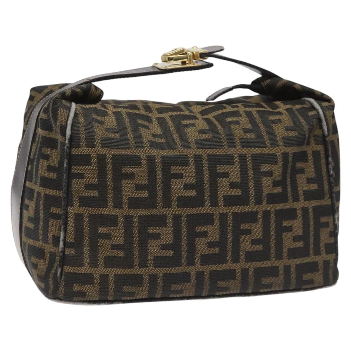 FENDI Zucca Canvas Vanity Hand Bag Brown Black gold 113069