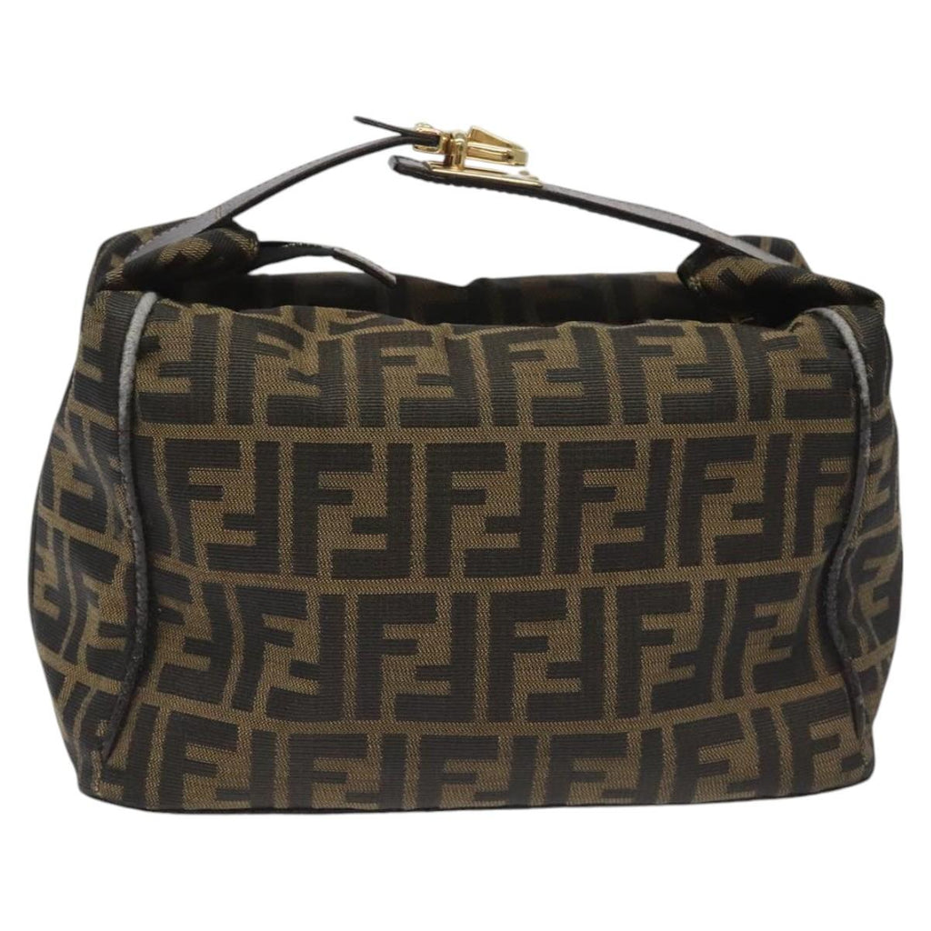 FENDI Zucca Canvas Vanity Hand Bag Brown Black gold 113069