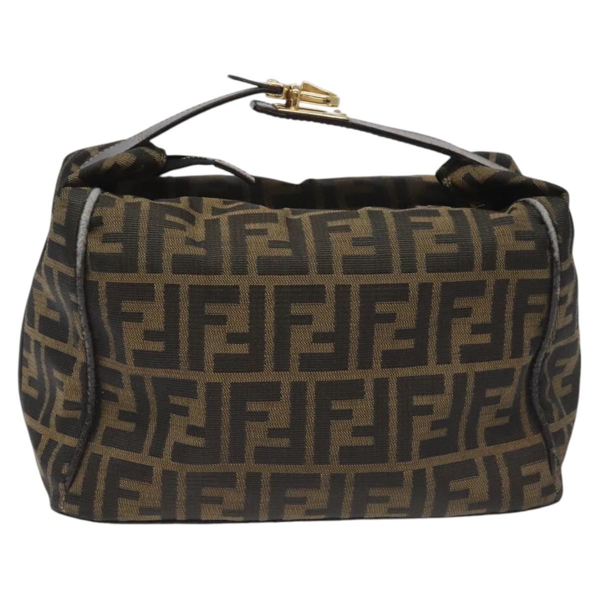 FENDI Zucca Canvas Vanity Hand Bag Brown Black gold 113069