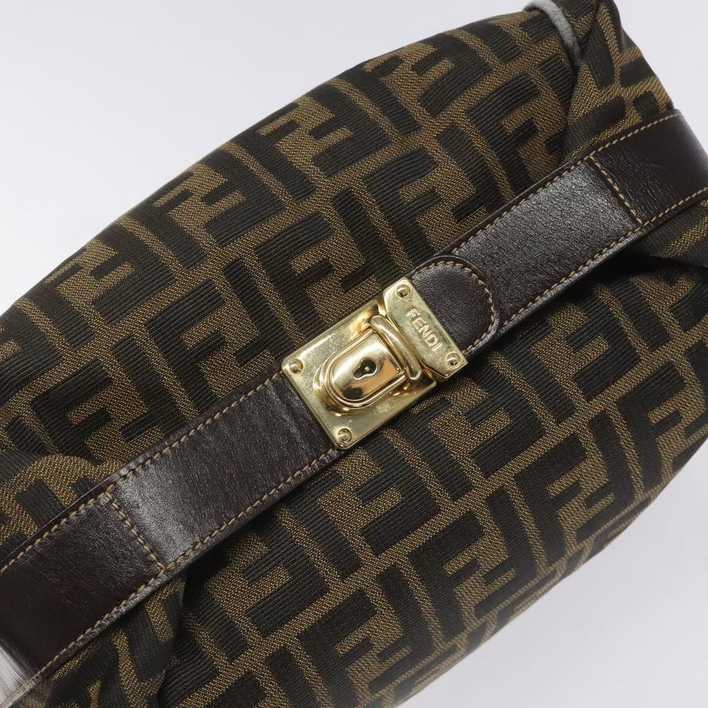 FENDI Zucca Canvas Vanity Hand Bag Brown Black gold 113069