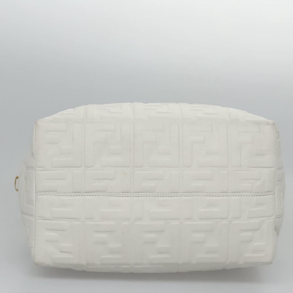 FENDI Zucca Canvas Hand Bag Leather 2way White Gold 113157