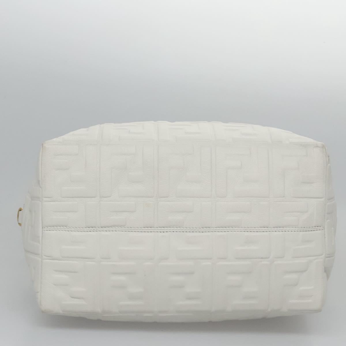 FENDI Zucca Canvas Hand Bag Leather 2way White Gold 113157