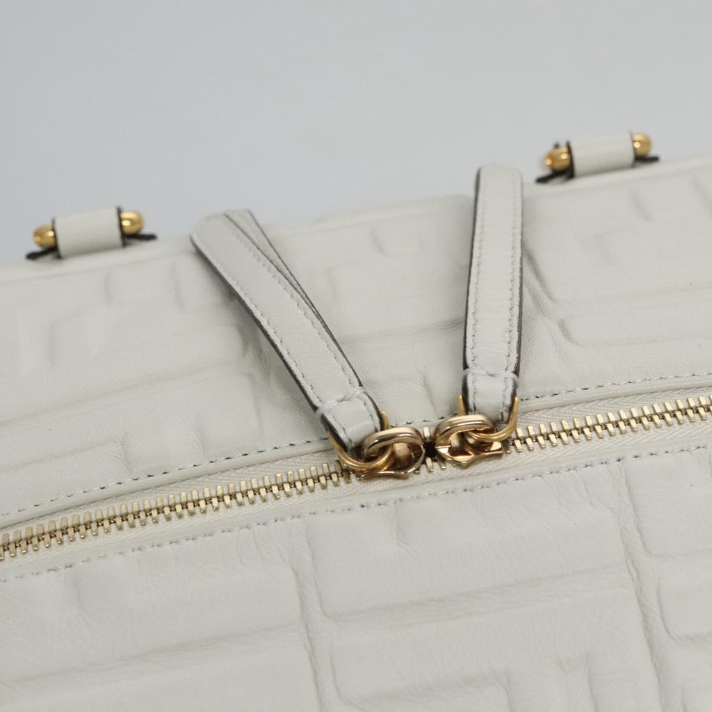 FENDI Zucca Canvas Hand Bag Leather 2way White Gold 113157