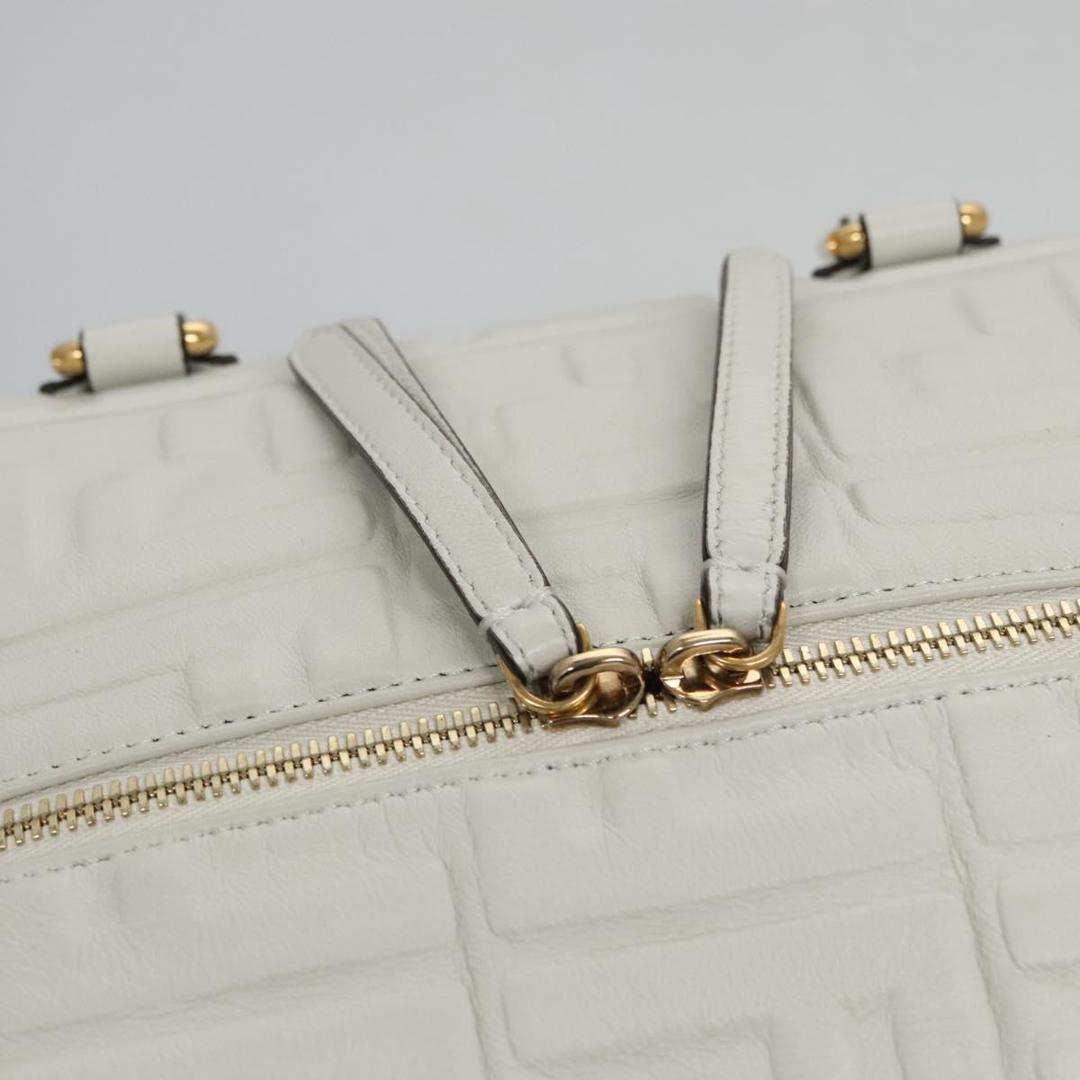 FENDI Zucca Canvas Hand Bag Leather 2way White Gold 113157