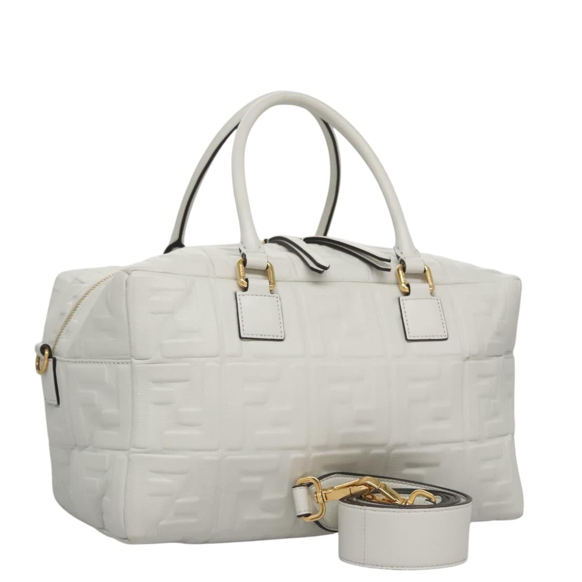 FENDI Zucca Canvas Hand Bag Leather 2way White Gold 113157