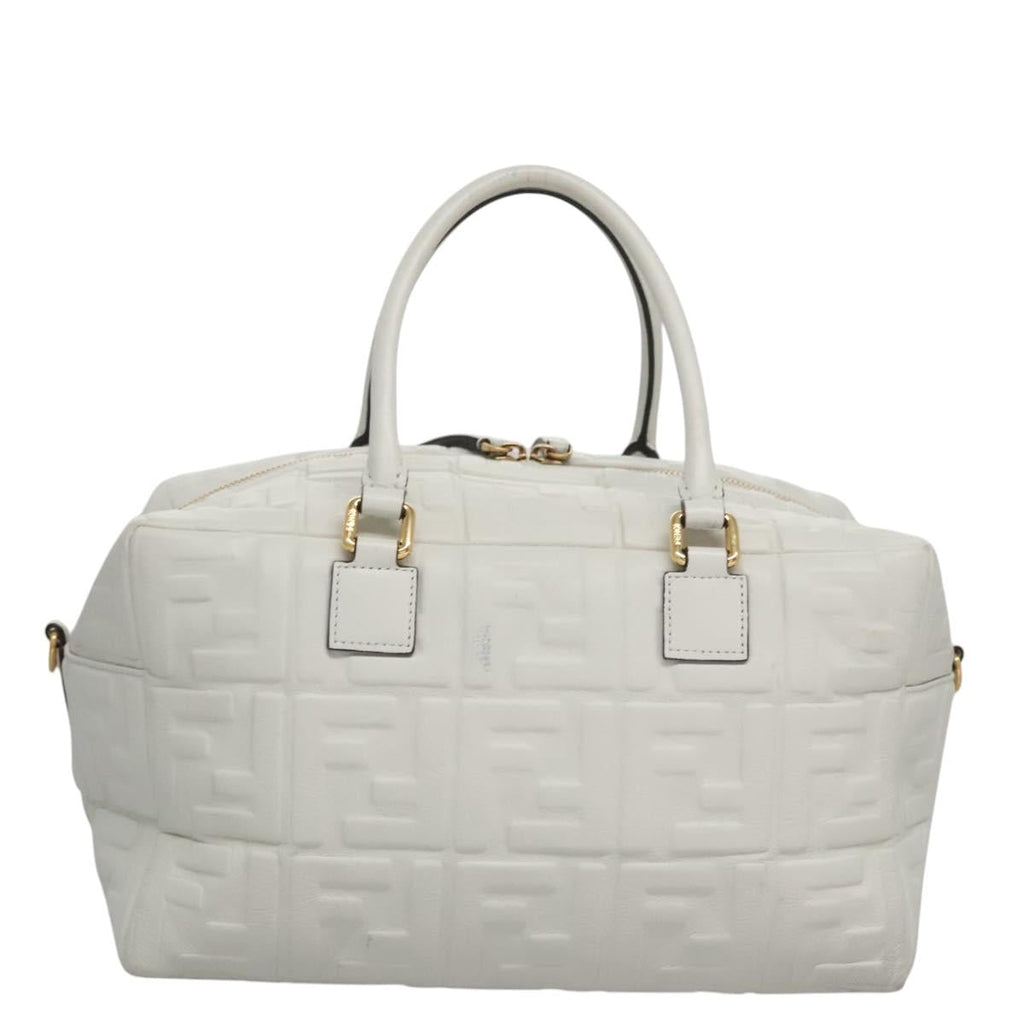 FENDI Zucca Canvas Hand Bag Leather 2way White Gold 113157