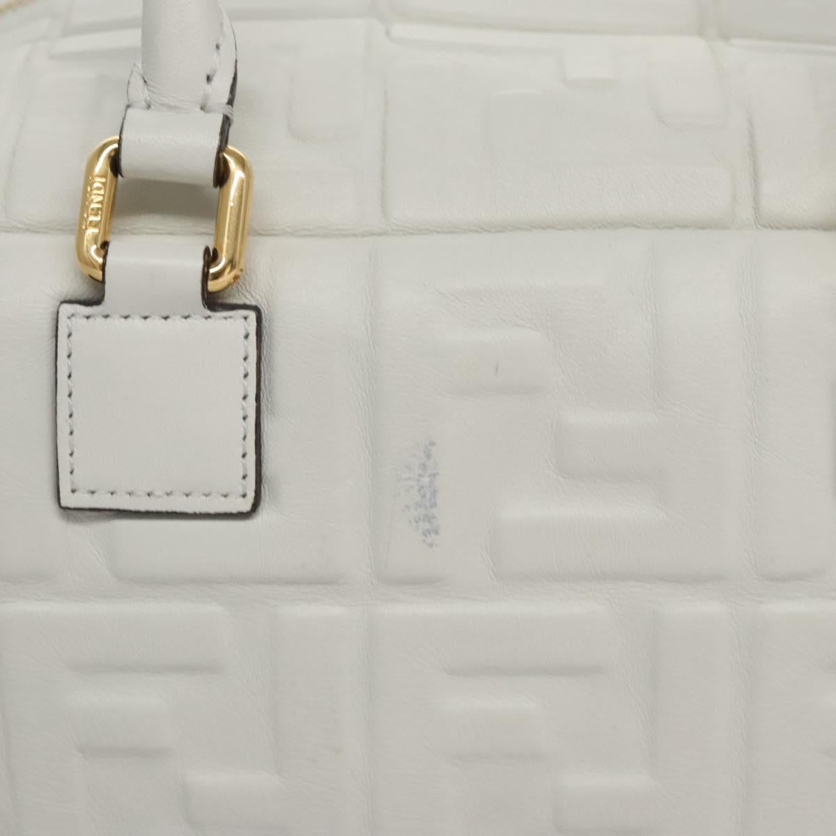 FENDI Zucca Canvas Hand Bag Leather 2way White Gold 113157