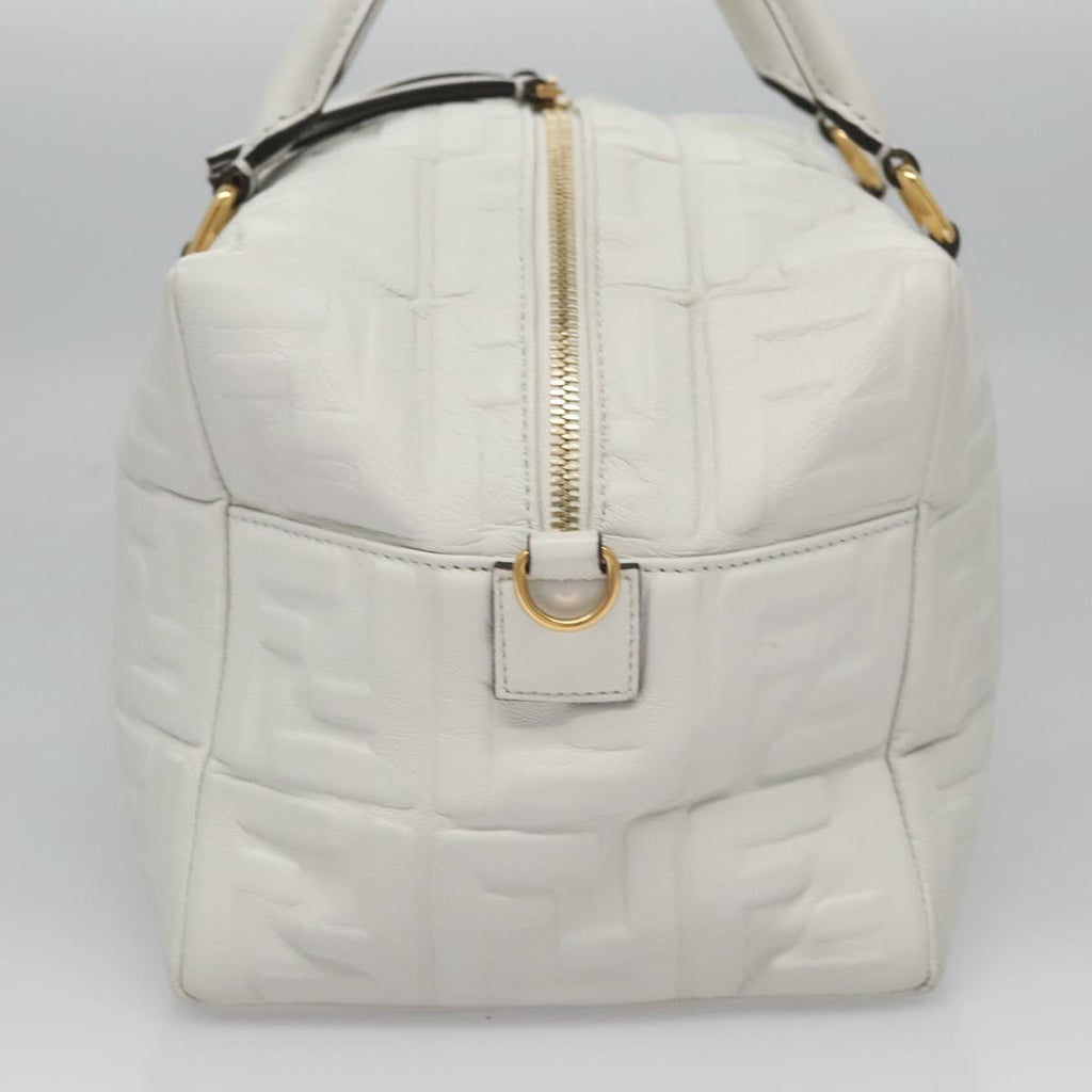 FENDI Zucca Canvas Hand Bag Leather 2way White Gold 113157