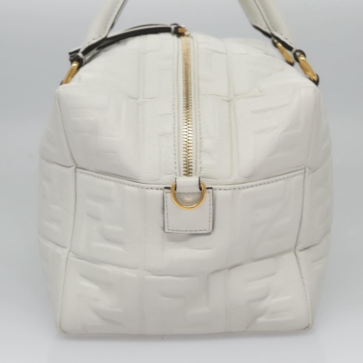FENDI Zucca Canvas Hand Bag Leather 2way White Gold 113157