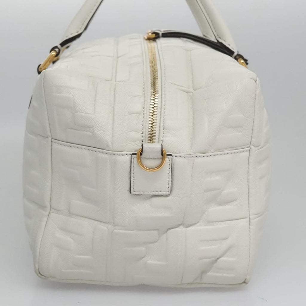 FENDI Zucca Canvas Hand Bag Leather 2way White Gold 113157