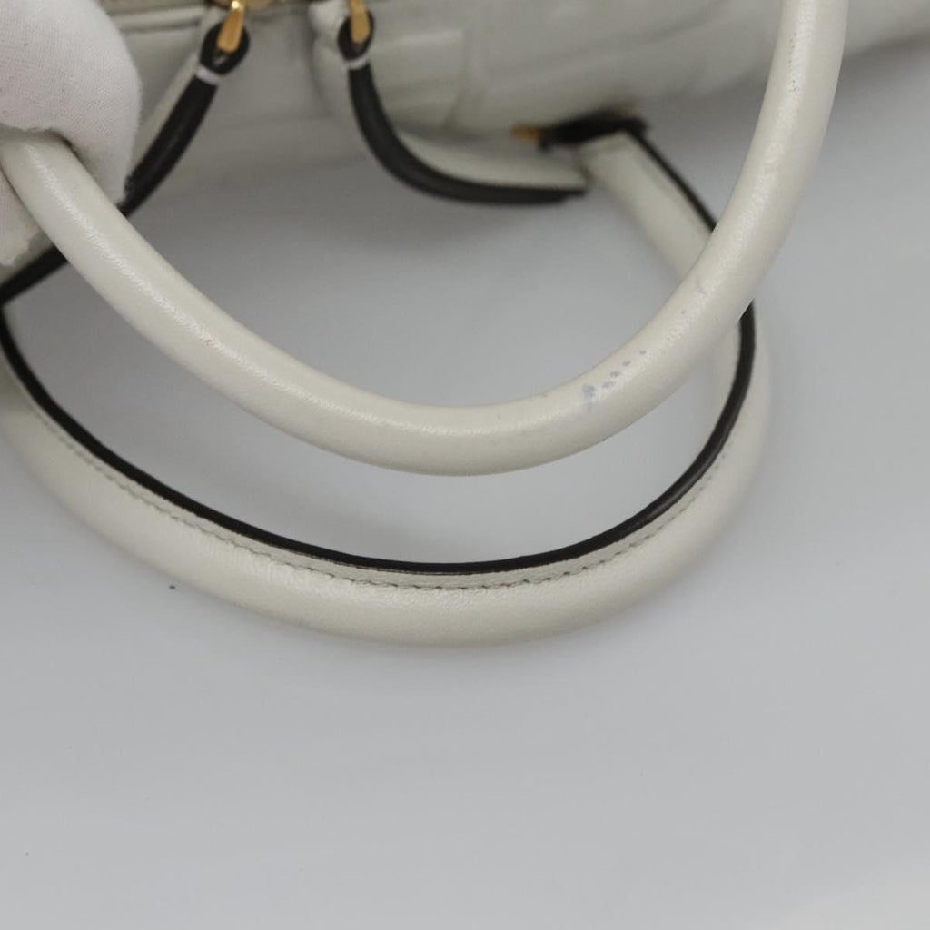 FENDI Zucca Canvas Hand Bag Leather 2way White Gold 113157
