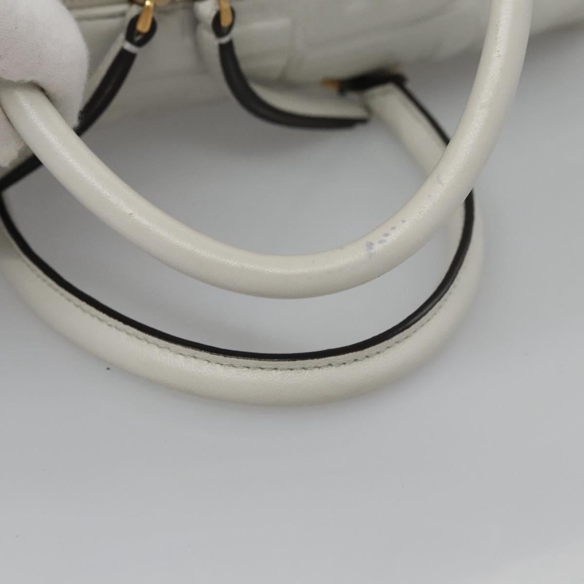 FENDI Zucca Canvas Hand Bag Leather 2way White Gold 113157