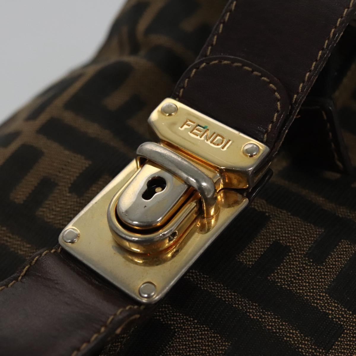 FENDI Zucca Canvas Hand Bag Brown Black gold 113255