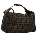 FENDI Zucca Canvas Hand Bag Brown Black gold 113255