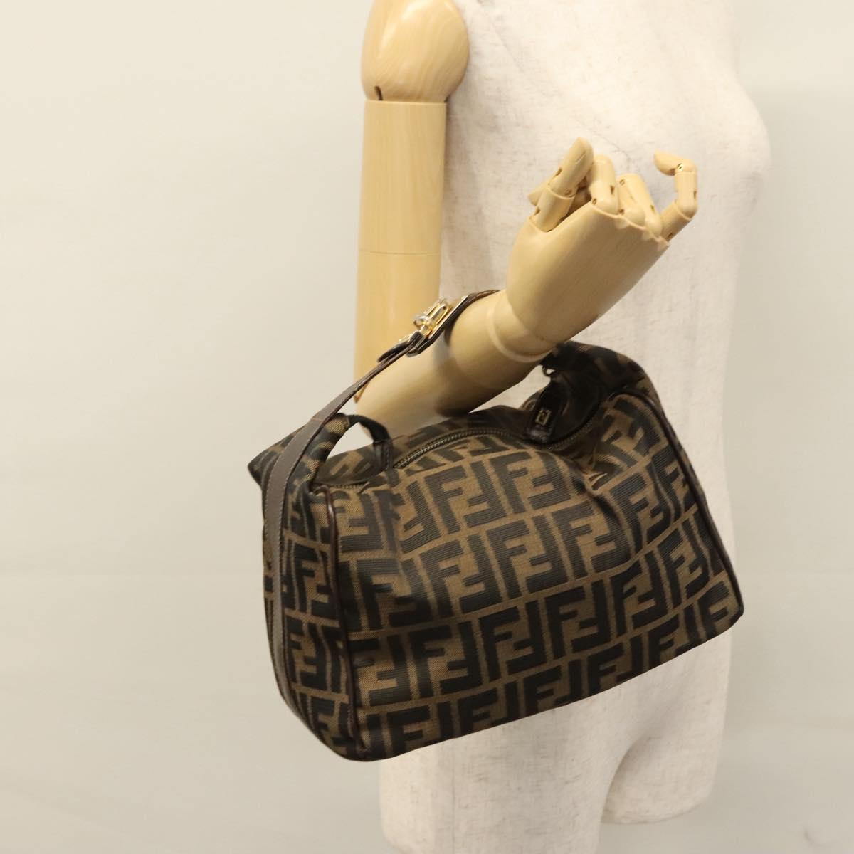 FENDI Zucca Canvas Hand Bag Brown Black gold 113255
