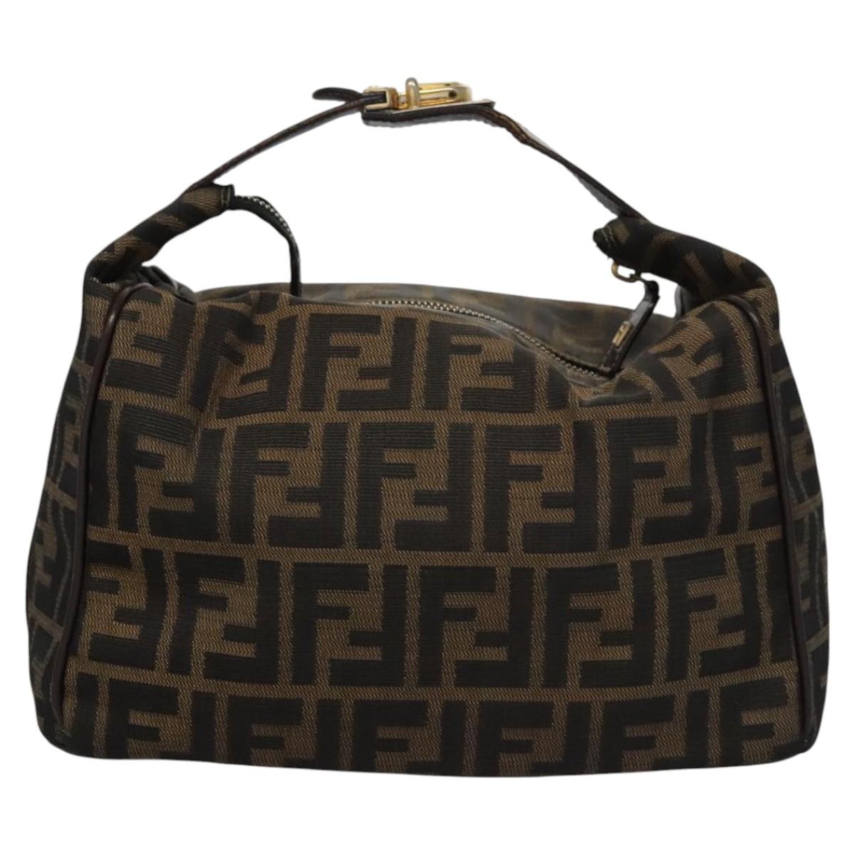 FENDI Zucca Canvas Hand Bag Brown Black gold 113255