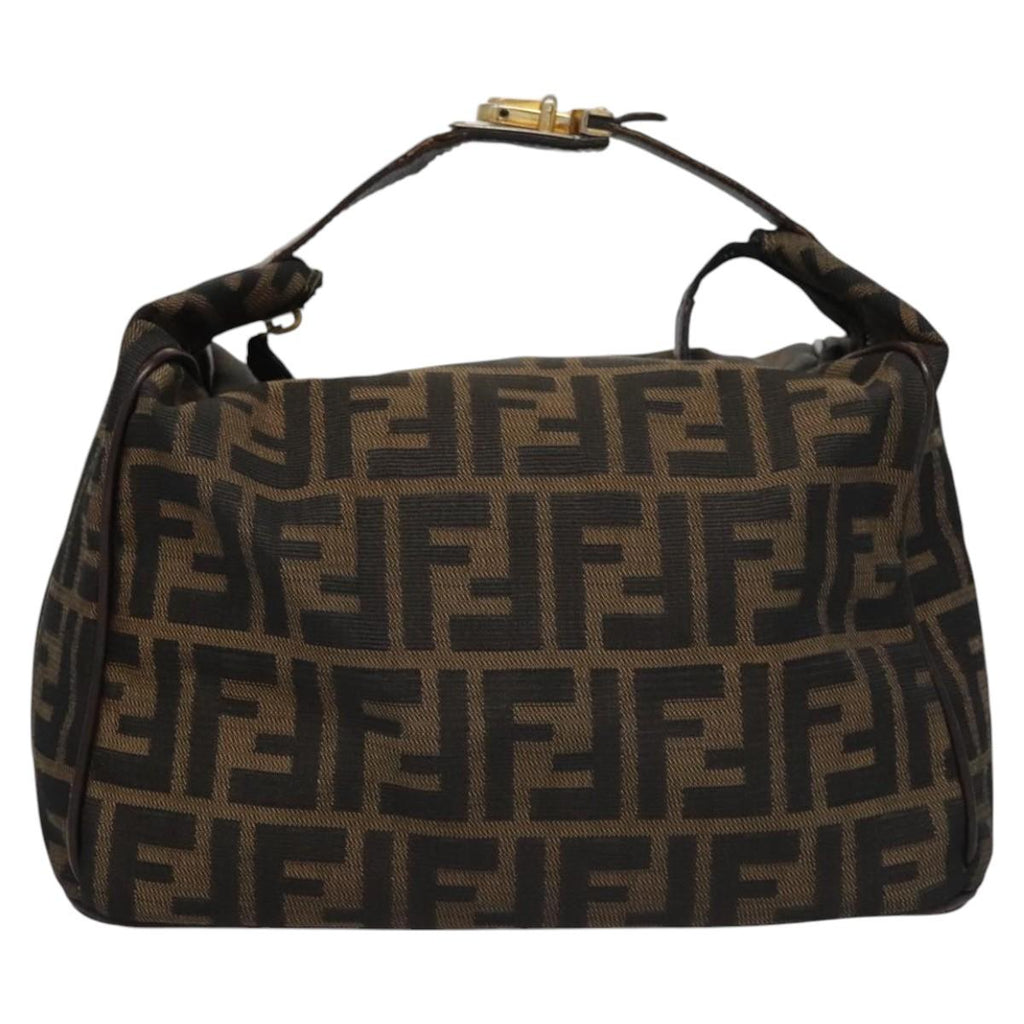 FENDI Zucca Canvas Hand Bag Brown Black gold 113255