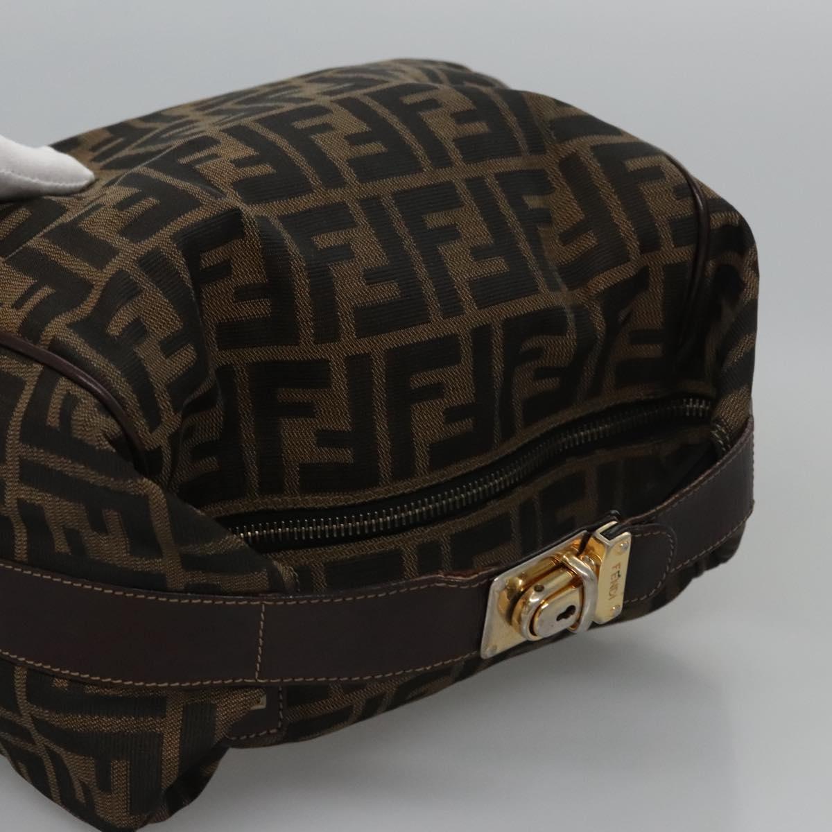 FENDI Zucca Canvas Hand Bag Brown Black gold 113255