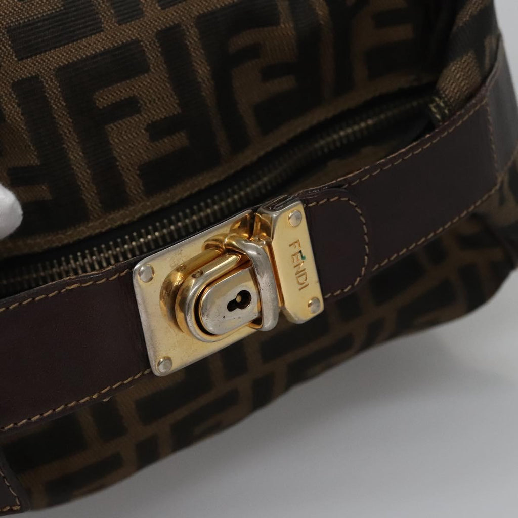 FENDI Zucca Canvas Hand Bag Brown Black gold 113255